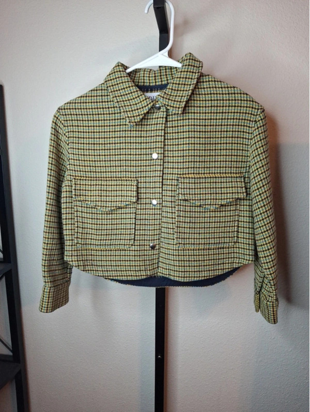 Zara Kids Green Plaid Tweed Cropped Jacket 8-9